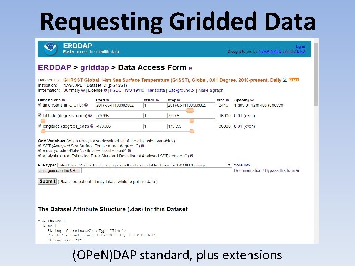 Requesting Gridded Data (OPe. N)DAP standard, plus extensions 