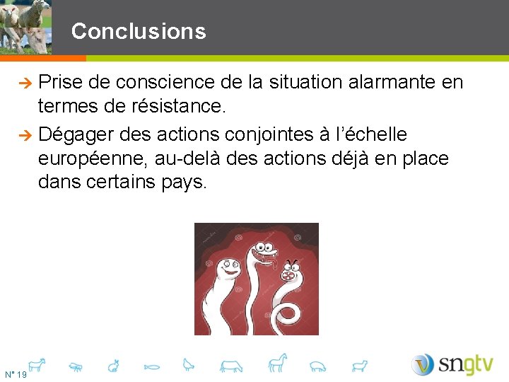 Conclusions Prise de conscience de la situation alarmante en termes de résistance. Dégager des