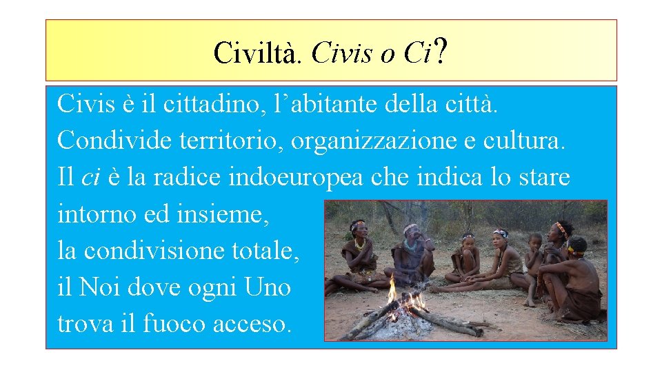 Civiltà. Civis o Ci? Civis è il cittadino, l’abitante della città. Condivide territorio, organizzazione