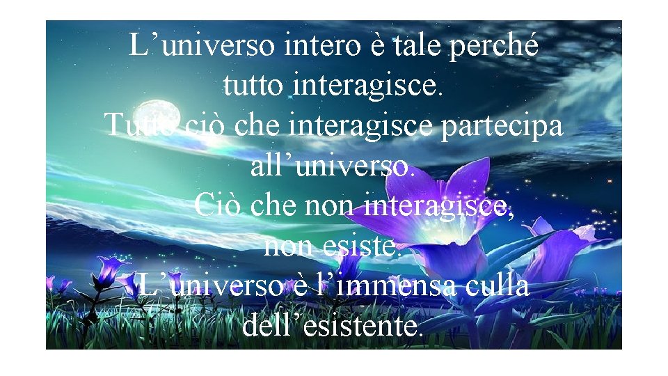 L’universo intero è tale perché tutto interagisce. Tutto ciò che interagisce partecipa all’universo. Ciò