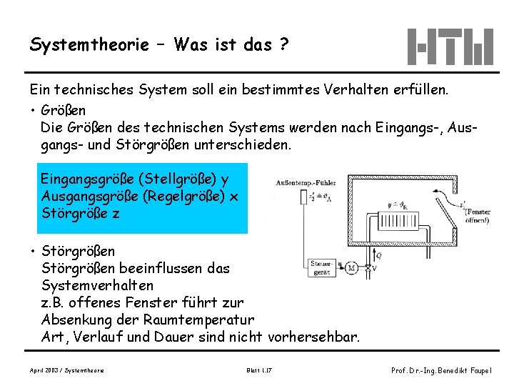 Systemtheorie – Was ist das ? Ein technisches System soll ein bestimmtes Verhalten erfüllen.