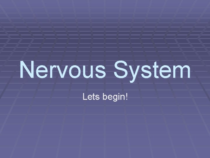 Nervous System Lets begin! 