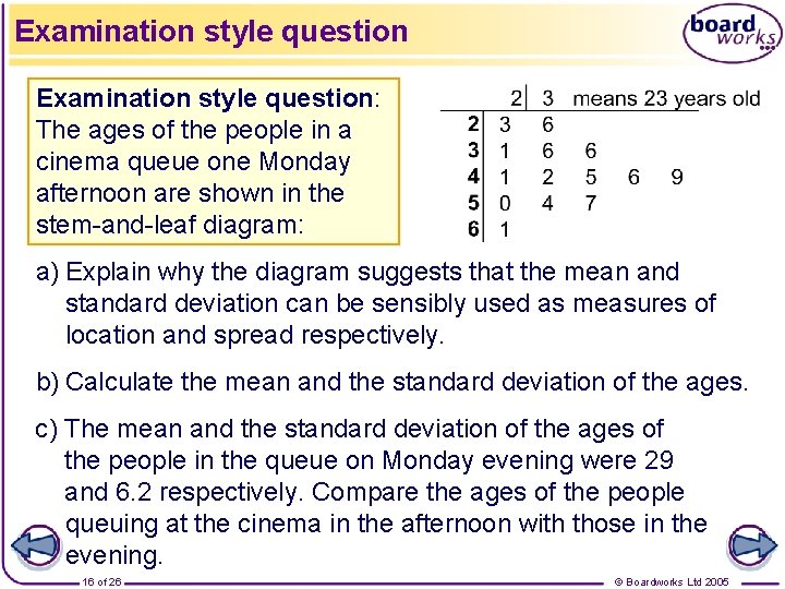 Examination style question: The ages of the people in a cinema queue one Monday