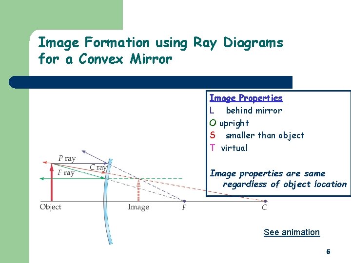 Image Formation using Ray Diagrams for a Convex Mirror Image Properties L behind mirror