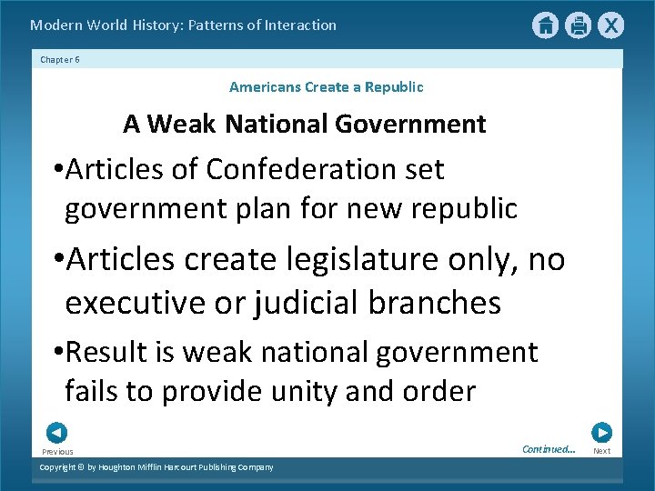 Modern World History: Patterns of Interaction Chapter 6 Americans Create a Republic A Weak