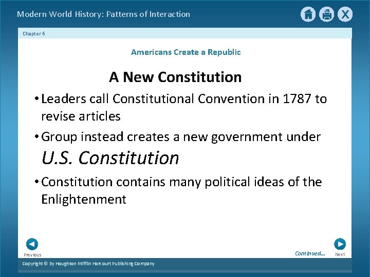 Modern World History: Patterns of Interaction Chapter 6 Americans Create a Republic A New