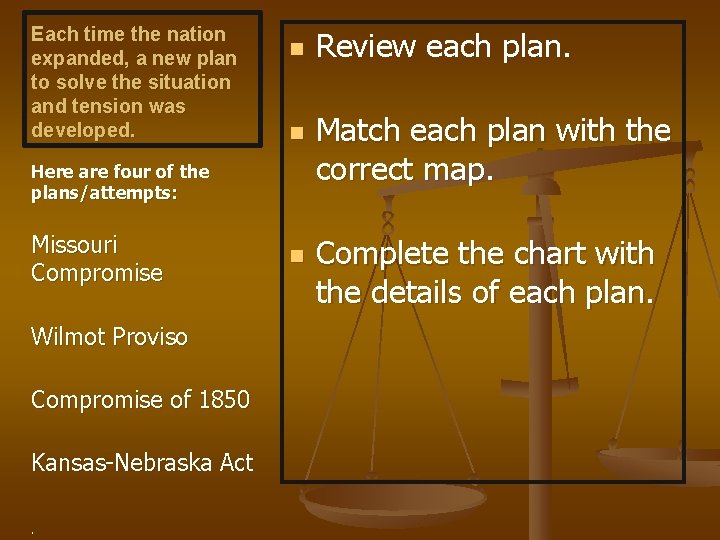 Each time the nation expanded, a new plan to solve the situation and tension