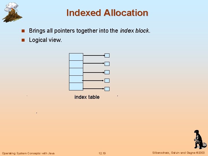 Indexed Allocation n Brings all pointers together into the index block. n Logical view.
