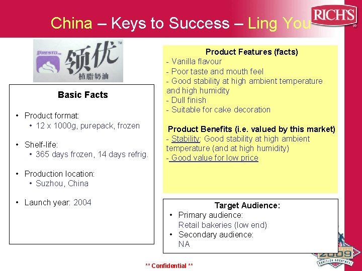 China – Keys to Success – Ling You Product Features (facts) - Vanilla flavour