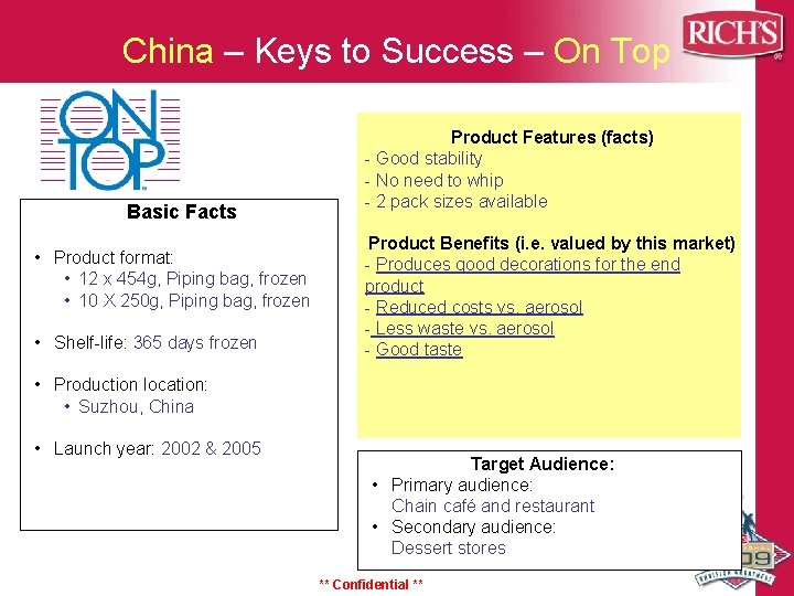 China – Keys to Success – On Top Basic Facts • Product format: •