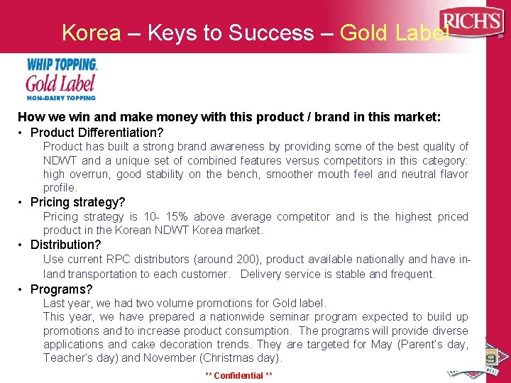 Korea – Keys to Success – Gold Label How we win and make money