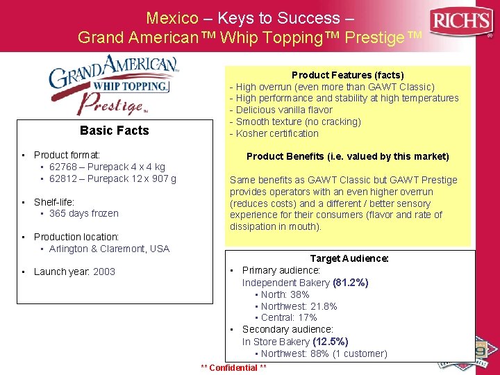 Mexico – Keys to Success – Grand American™ Whip Topping™ Prestige™ Basic Facts •