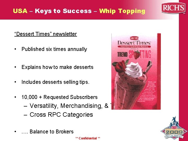 USA – Keys to Success – Whip Topping “Dessert Times” newsletter • Published six USA – Keys to Success – Whip Topping “Dessert Times” newsletter • Published six