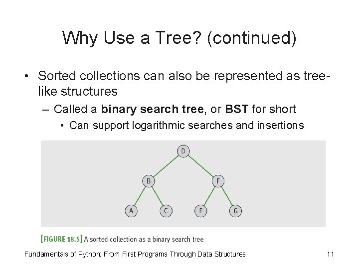 Why Use a Tree? (continued) • Sorted collections can also be represented as treelike