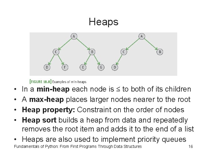 Heaps • • In a min-heap each node is ≤ to both of its