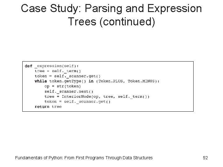 Case Study: Parsing and Expression Trees (continued) Fundamentals of Python: From First Programs Through