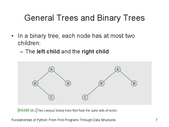 General Trees and Binary Trees • In a binary tree, each node has at