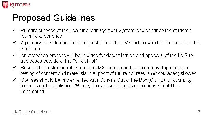 Lms Rules LMS Transition to Canvas LMS Use Guidelines 7292019