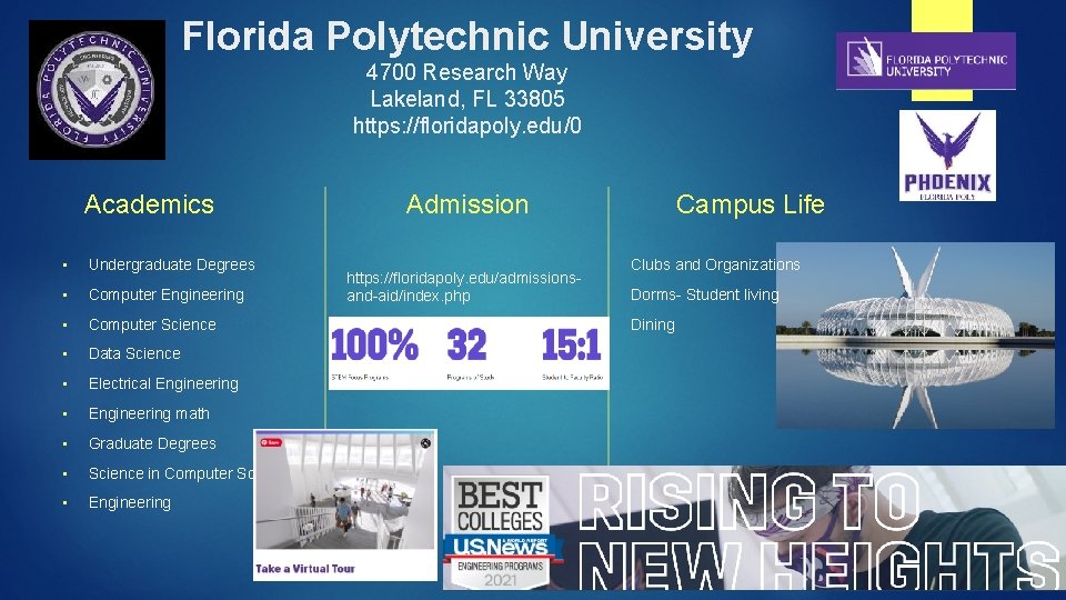 Florida Polytechnic University 4700 Research Way Lakeland, FL 33805 https: //floridapoly. edu/0 Academics •