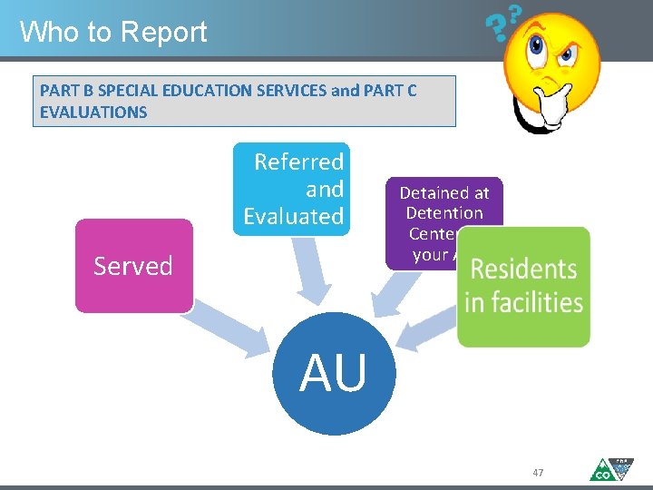 Who to Report PART B SPECIAL EDUCATION SERVICES and PART C EVALUATIONS Referred and