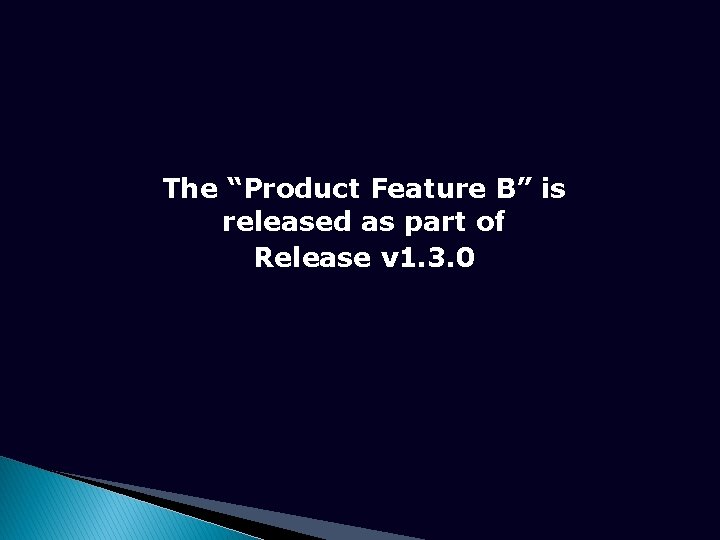 The “Product Feature B” is released as part of Release v 1. 3. 0