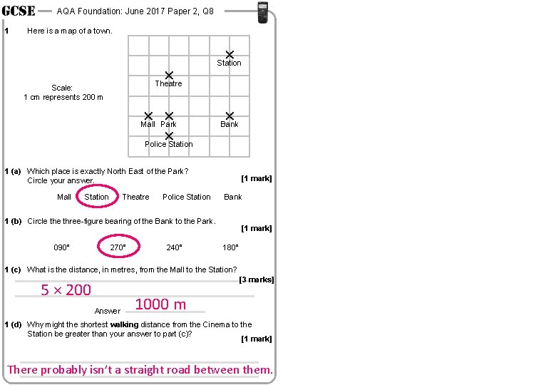 AQA Foundation: June 2017 Paper 2, Q 8 1 Here is a map of