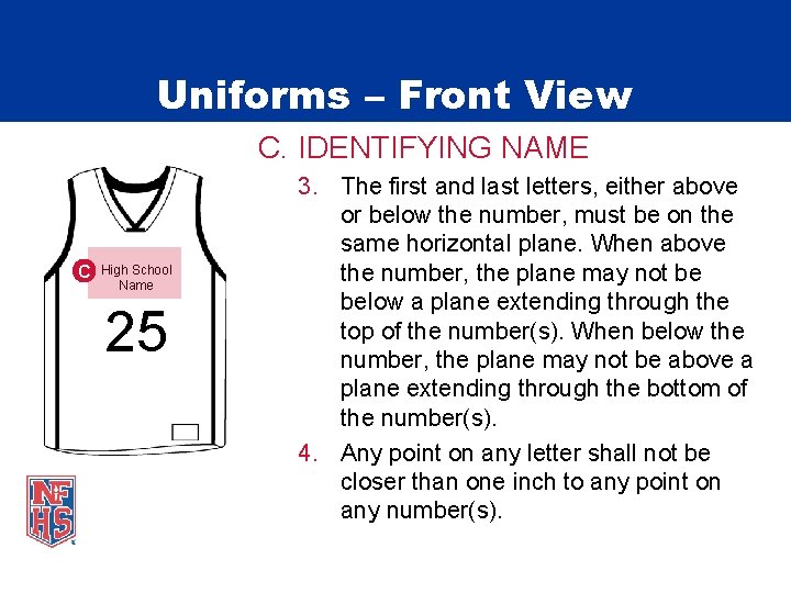 Uniforms – Front View C. IDENTIFYING NAME C High School Name 25 3. The