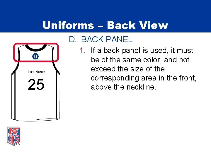 Uniforms – Back View D. BACK PANEL D Last Name 25 1. If a