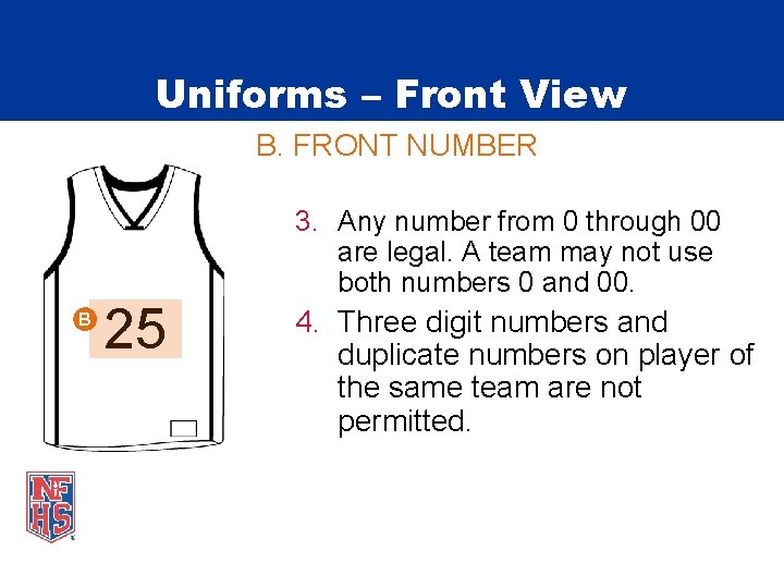 Uniforms – Front View B. FRONT NUMBER B 25 3. Any number from 0