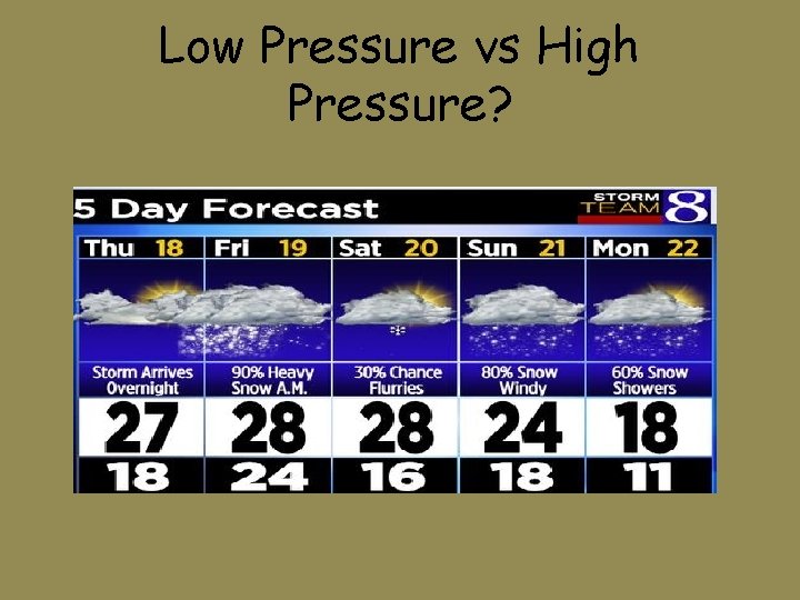 Low Pressure vs High Pressure? Low Pressure vs High Pressure?