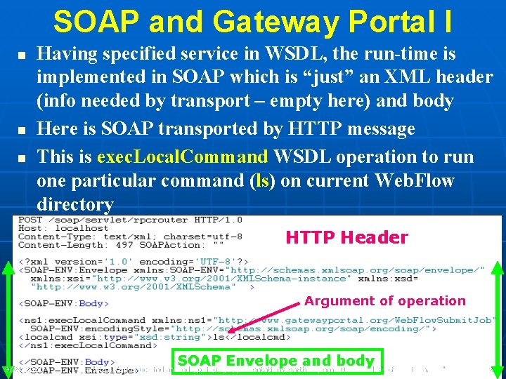 SOAP and Gateway Portal I n n n Having specified service in WSDL, the