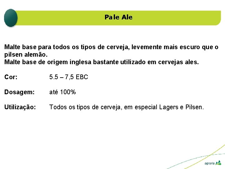 Pale Ale Malte base para todos os tipos de cerveja, levemente mais escuro que