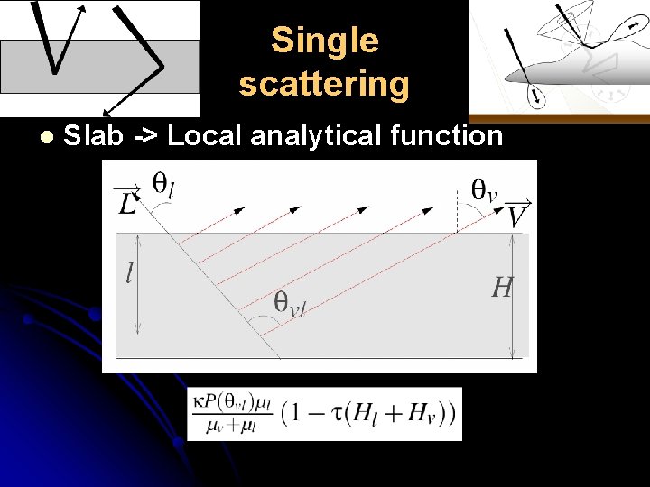 Single scattering l Slab -> Local analytical function 