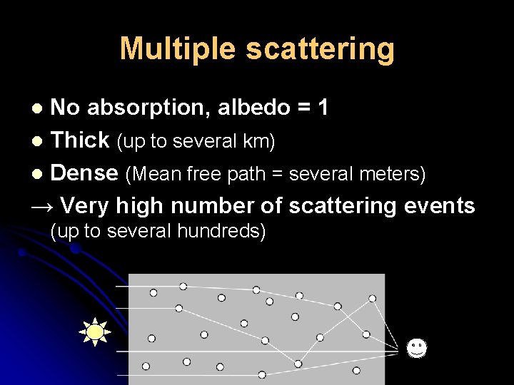 Multiple scattering No absorption, albedo = 1 l Thick (up to several km) l