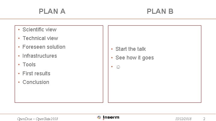 PLAN A PLAN B • Scientific view • Technical view • Foreseen solution •