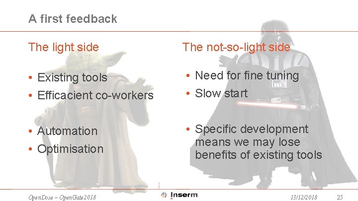A first feedback The light side The not-so-light side • Existing tools • Efficacient