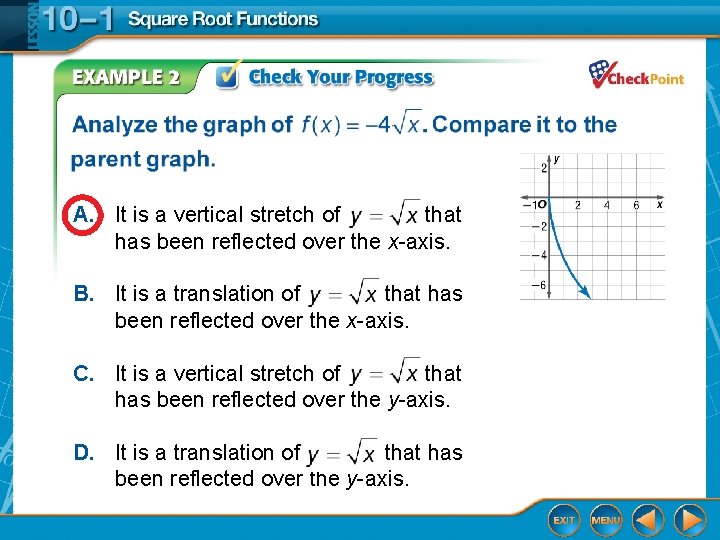 A. It is a vertical stretch of that has been reflected over the x-axis.