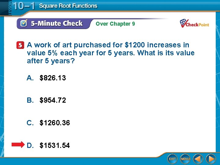 Over Chapter 9 A work of art purchased for $1200 increases in value 5%