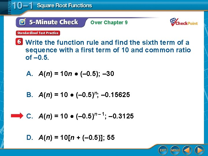 Over Chapter 9 Write the function rule and find the sixth term of a