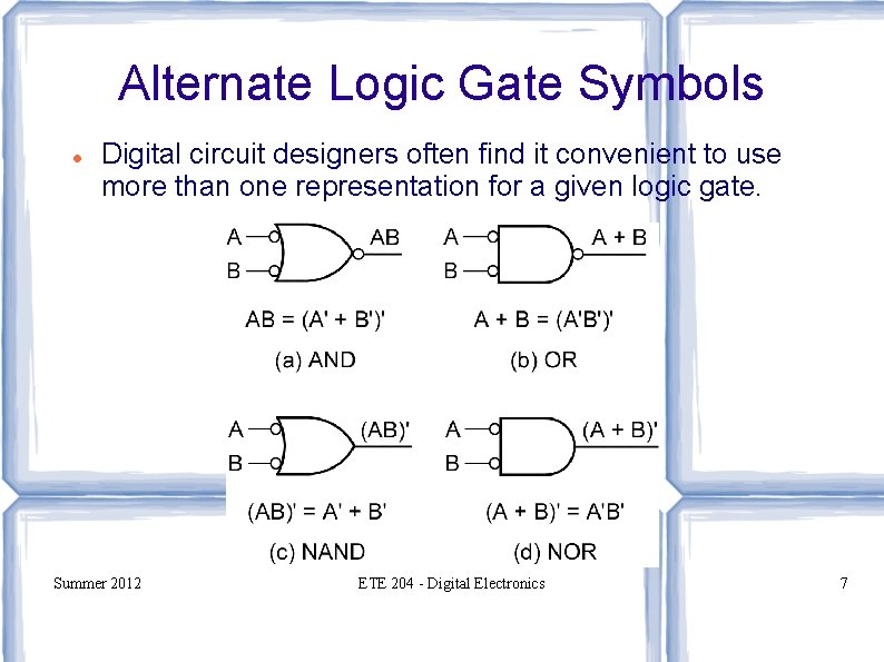 Alternate Logic Gate Symbols Digital circuit designers often find it convenient to use more