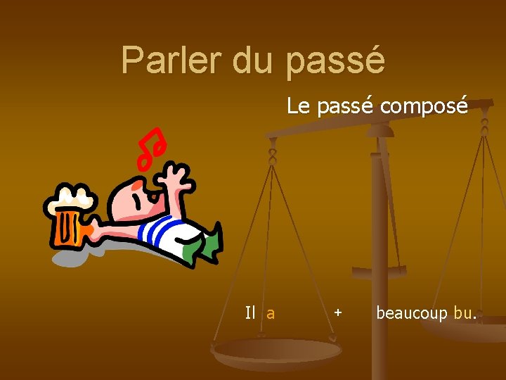 Parler du passé Le passé composé + Il a beaucoup bu. 