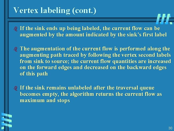 Vertex labeling (cont. ) b If the sink ends up being labeled, the current Vertex labeling (cont. ) b If the sink ends up being labeled, the current