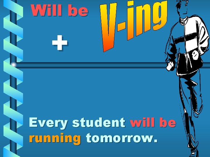 Will be + Every student will be running tomorrow. 