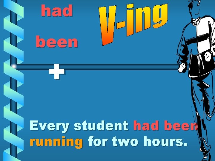 had been + Every student had been running for two hours. 