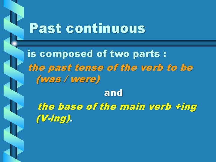 Past continuous is composed of two parts : the past tense of the verb