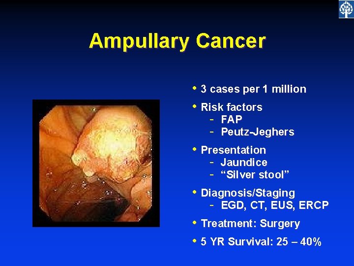 Ampullary Cancer • 3 cases per 1 million • Risk factors - FAP -