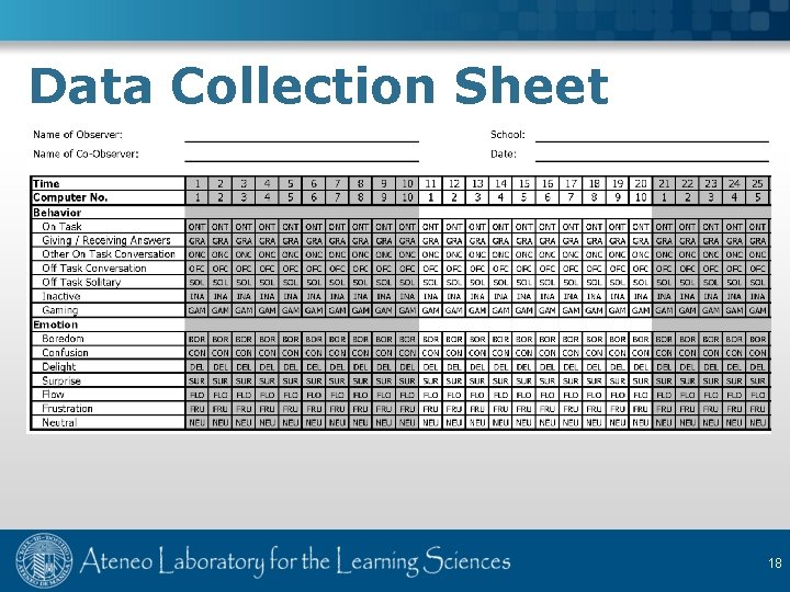 Data Collection Sheet 18 