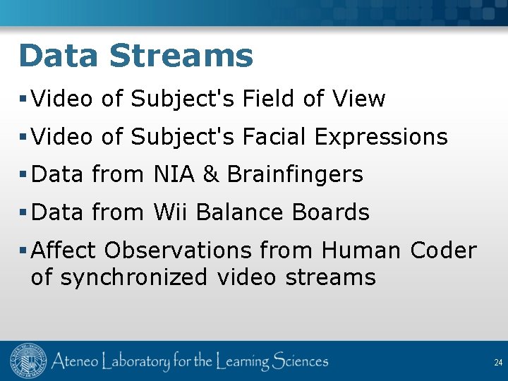 Data Streams § Video of Subject's Field of View § Video of Subject's Facial