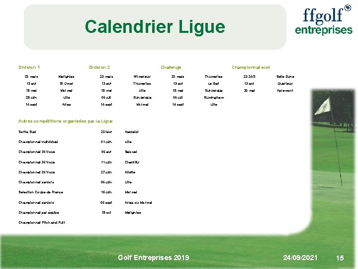 Calendrier Ligue Division 1 Division 2 Challenge Championnat sud 23 -mars Merignies 23 -mars