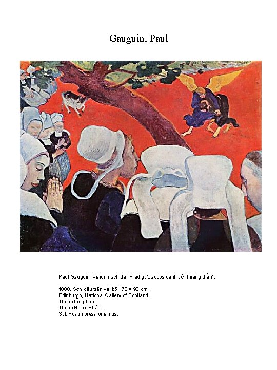 Gauguin, Paul Gauguin: Vision nach der Predigt (Jacobs đánh với thiêng thần). 1888, Sơn